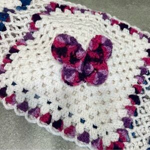 Handmade Crochet 3D Butterfly Blanket 45”x 45” Afghan Throw White Granny Squares